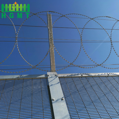 6 Ft High Durable High Security Prison Welded Mesh 358 Anti Climbing Fence Panel With Razor Barbed Wire